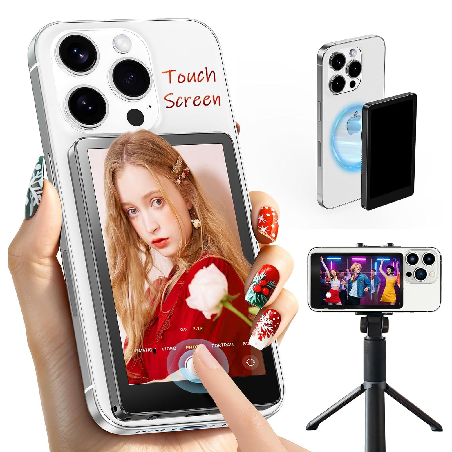 Phone Accessories Display Board - 4 Zoll Kabelloser Magnetischer Touch-Selfie-Bildschirm Tragbarer